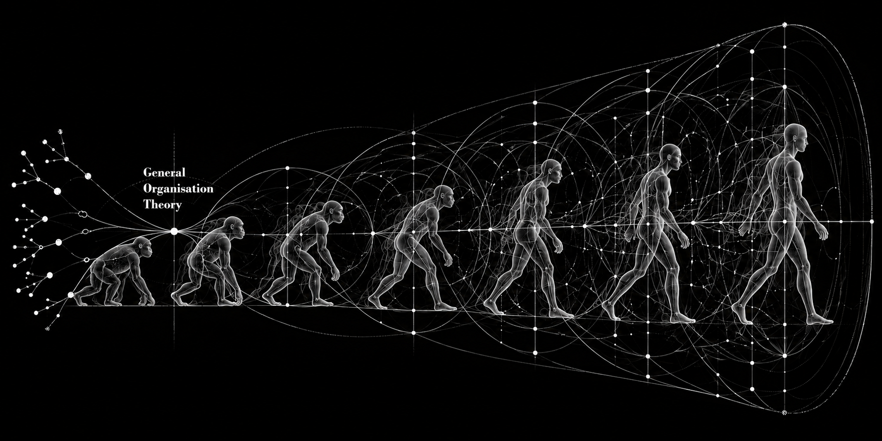 General Organisation Theory — figures connected through a network of relational lines